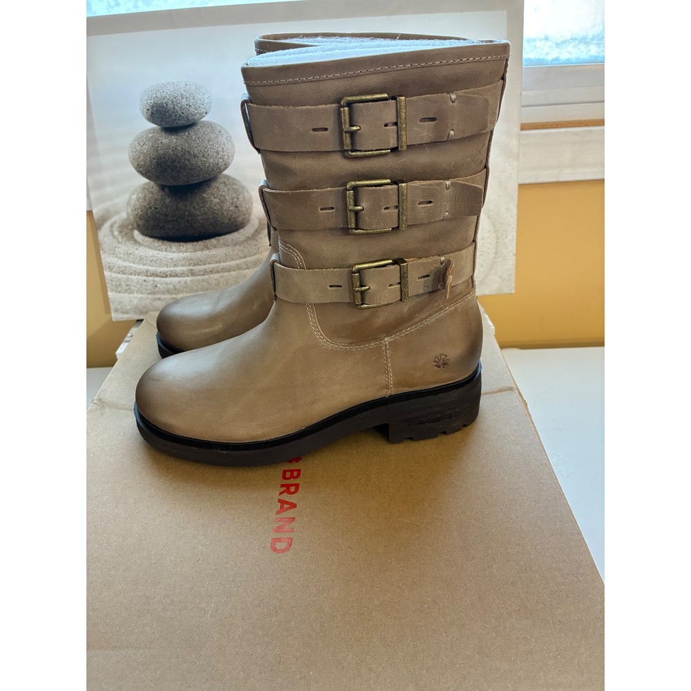 Lucky Brand Chevis Silver Cloud Boots, Moto Buckle Mid Calf, Women's‎ 6.mNEW